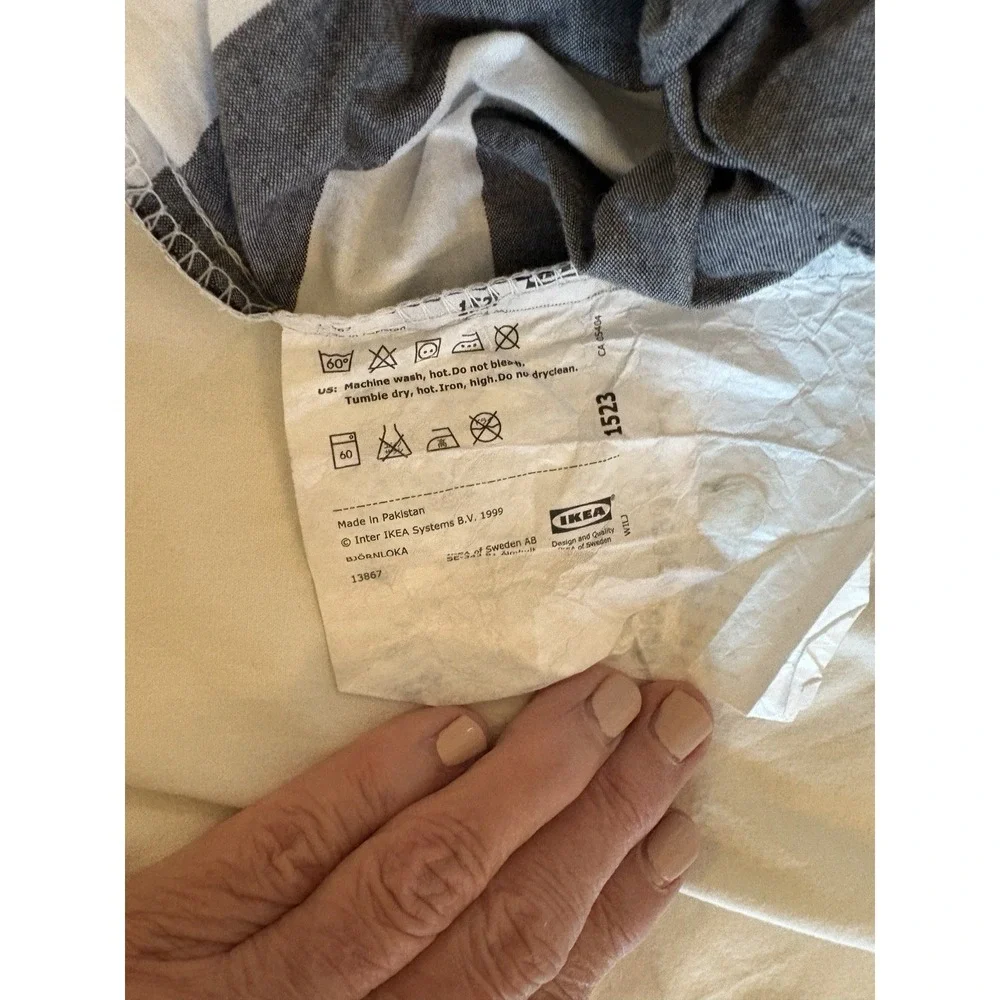 IKEA FULL/QUEEN DUVET‎ COVER ONLY, GRAY & WHITE stripe cotton VGUC